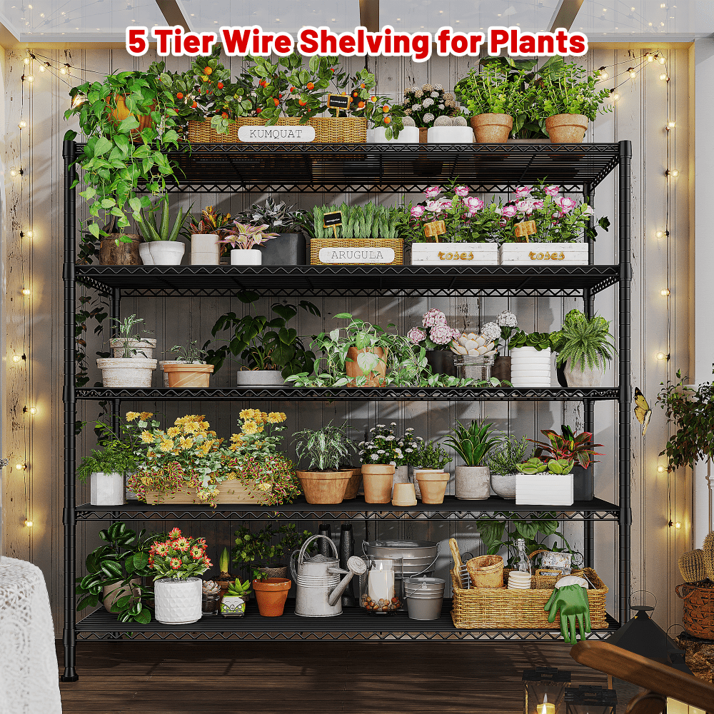 REIBII 45.3"W Metal Shelves Adjustable Wire Shelving for Storage Pantry Kitchen Living Room Shelves
