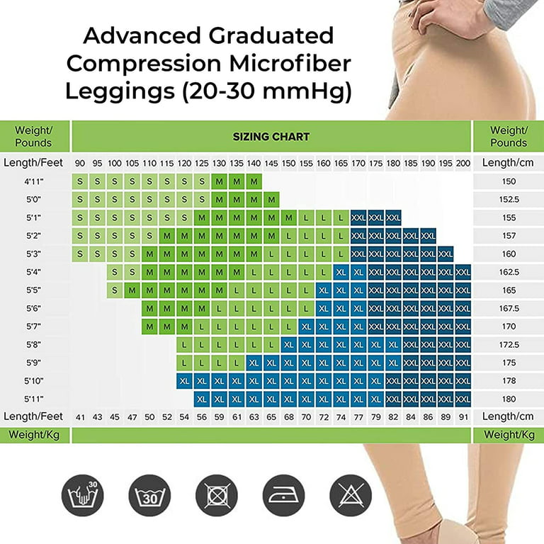 Terramed Advanced Graduated Compression Leggings Women - 20-30 mmHg  Footless Microfiber Leggings Tights (Beige, 3x_l)