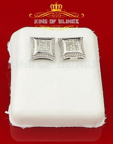 King of Bling's Aretes Para Hombre 925 White Silver 0.25ct Diamond Men's Stud Kite Earrings
