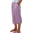 thumbnail image 3 of Aboser Summer Capri Barrel Pants for Women Plus Size Cotton Linen Lounge Pants Lightweight Elastic Waisted Capris Casual Baggy Calf Length Trousers with Pockets, 3 of 6