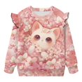 thumbnail image 5 of Yuyamidu Cherry Blossom Cat Sweatshirt for Girls Size 7-8 Ruffle Shoulder Crewneck Sweatshirts Long Sleeve Pullover Tops Casual Cute Fall Clothes Lightweight Soft Outdoor School Outfits, 5 of 8