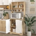 thumbnail image 3 of Sesslife Kitchen Pantry Cabinet with 2 Doors, Modern Storage Cabinet with Adjustable Shelves, 70.9" Tall Freestanding Larder Cupboard with Hutch for Living Room Kitchen, Natural + White, 3 of 10