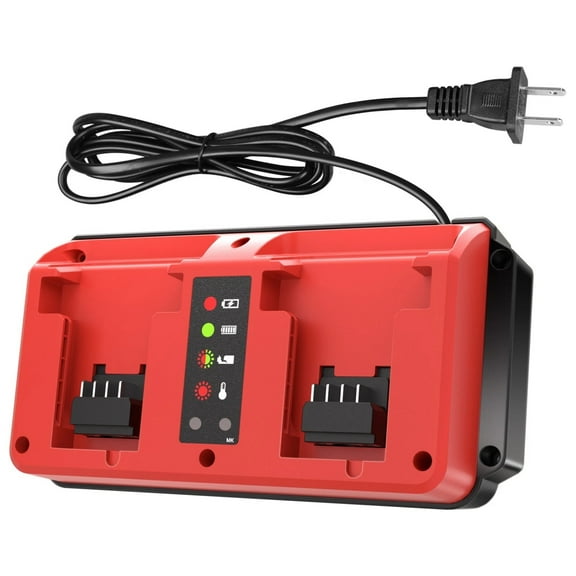 Dual Port Fast Charger for Milwaukee M18 18V Batteries, Simultaneous Charging Station Compatible with 48-11-1815/1820/1840/1860, AC 100-240V, LED Indicators, Wall-Mountable Design