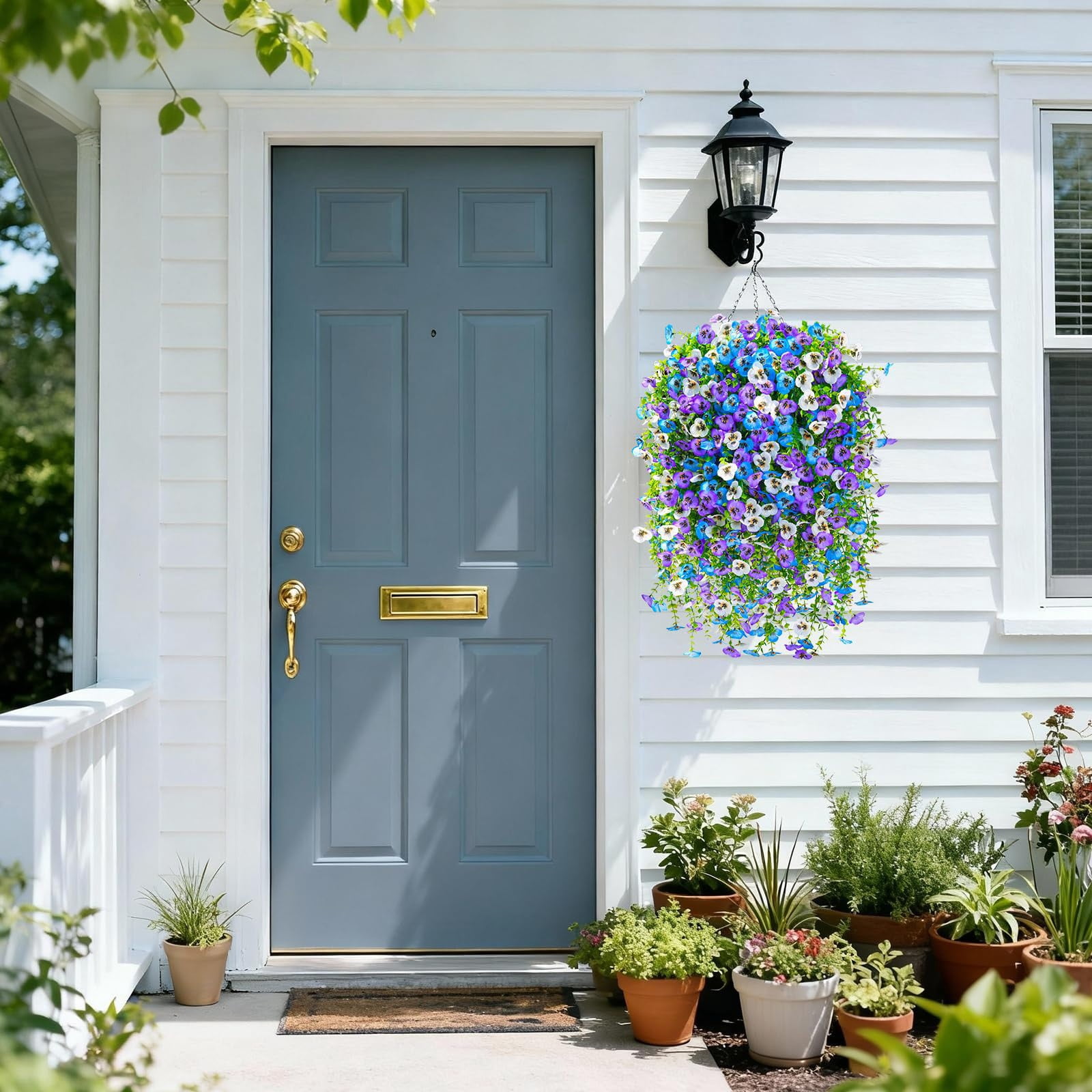 6 Pcs Artificial Hanging Flowers for Outdoors Morning Glory Artificial Flowers Spring Summer Decoration UV Resistant Fuchsia Faux Flowers for Outdoor Planters Front Door Porch, 29.53", Multicolor A