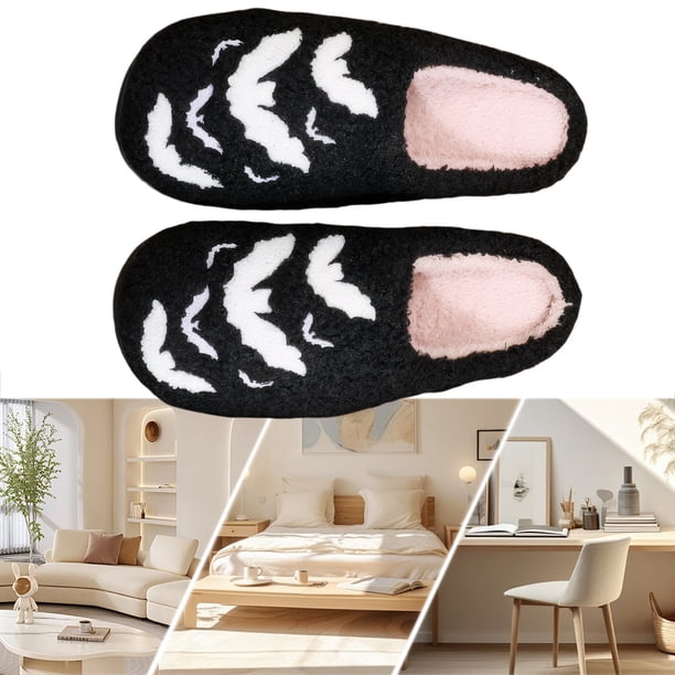 Pantuflas Murciélago Peludas para Halloween Felpa Cómodas Y Suaves Hombres Mujeres