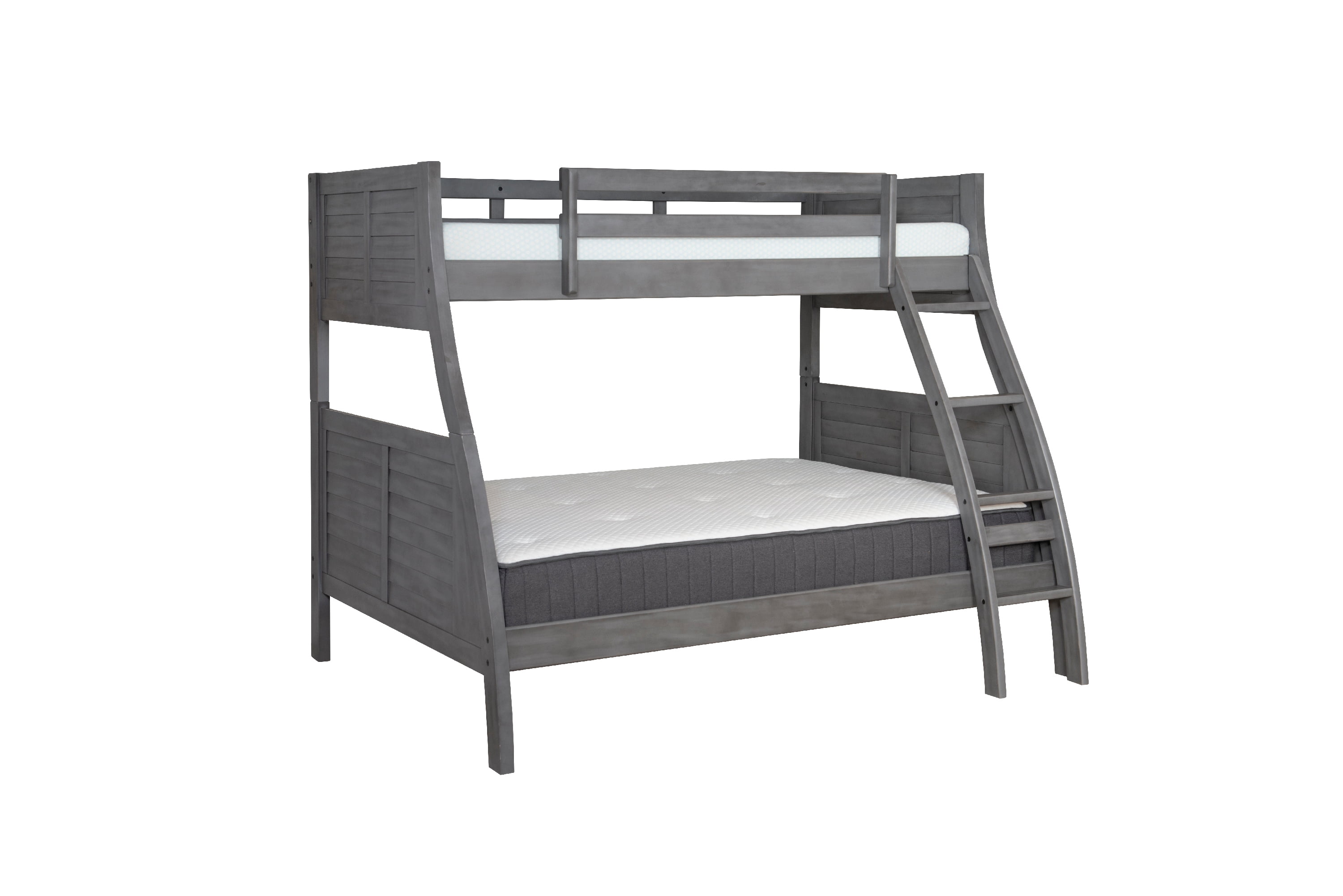 Powell Driscoll Kids Wood Twin over Full Bunk Bed with Built-in Ladder, Gray