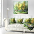 thumbnail image 3 of Designart Bridge in Colorful Forest - Landscape Painting Throw Pillow - 16x16, 3 of 5