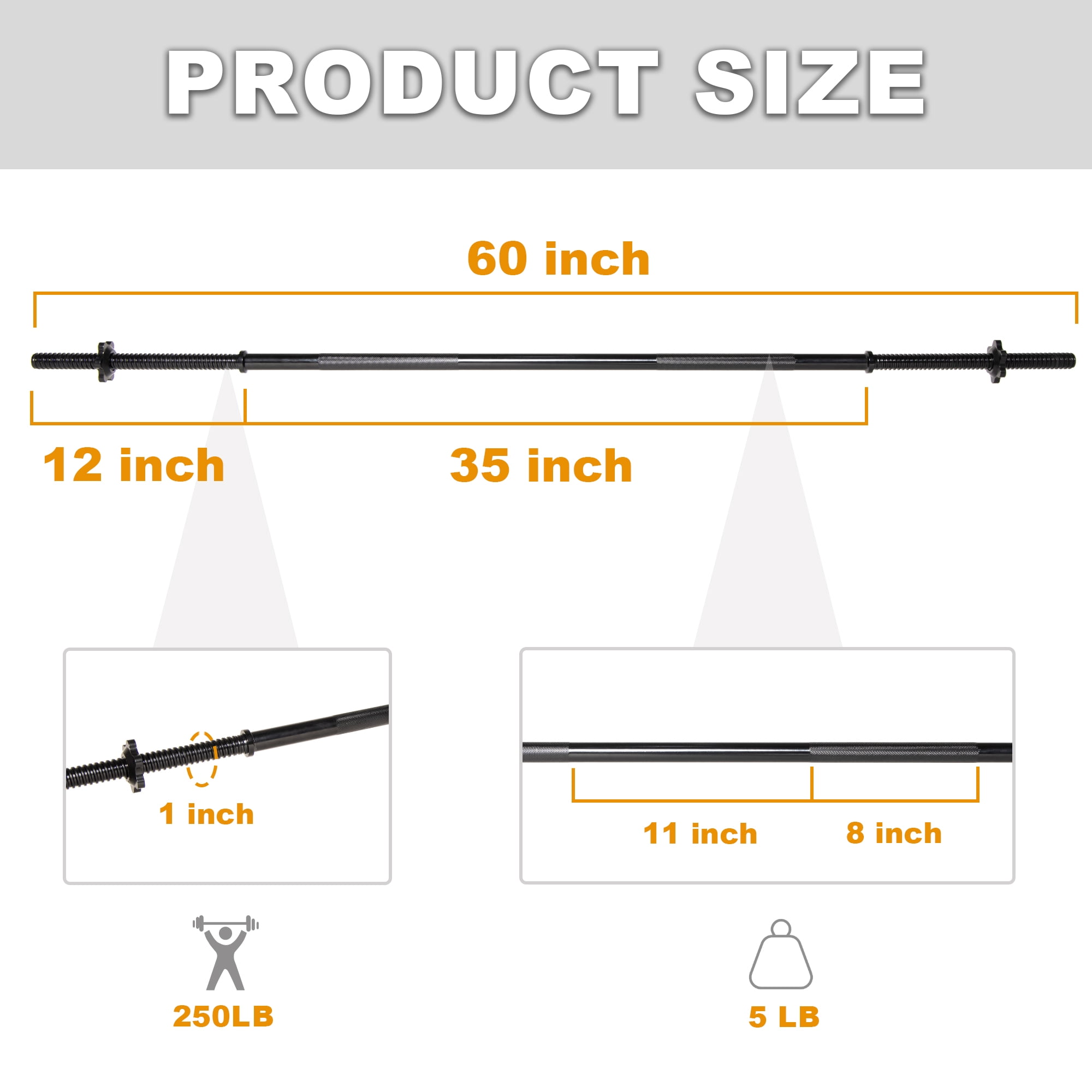 FlexWave Spiral Straight Barbell Bar, Alloy Steel, 1-Inch Standard Diameter, Black and Silver Finish, 6FT