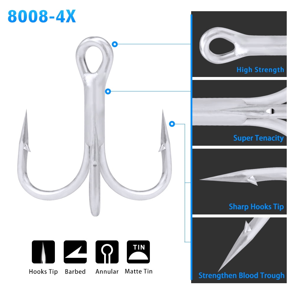 4X 50pcs/lot Saltwater Fishing Hook Matte Tin Treble Hooks 4/0#-3/0#-1/0#-1#-2#-4#-6# High-Carbon Steel High Strength Hooks
