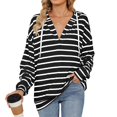 thumbnail image 2 of Winter Striped Drawstring Hooded Long Sleeve Sweatshirt Top for Women Cozy Casual Pullover, 2 of 6