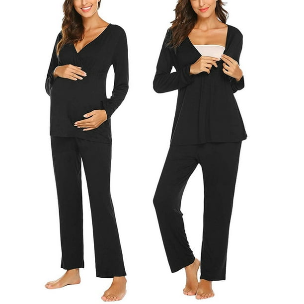 Aqestyerly Femmes Maternité Manches Longues Allaitement Bébé T-Shirt Tops + Pantalon Pyjamas Ensemble Costume