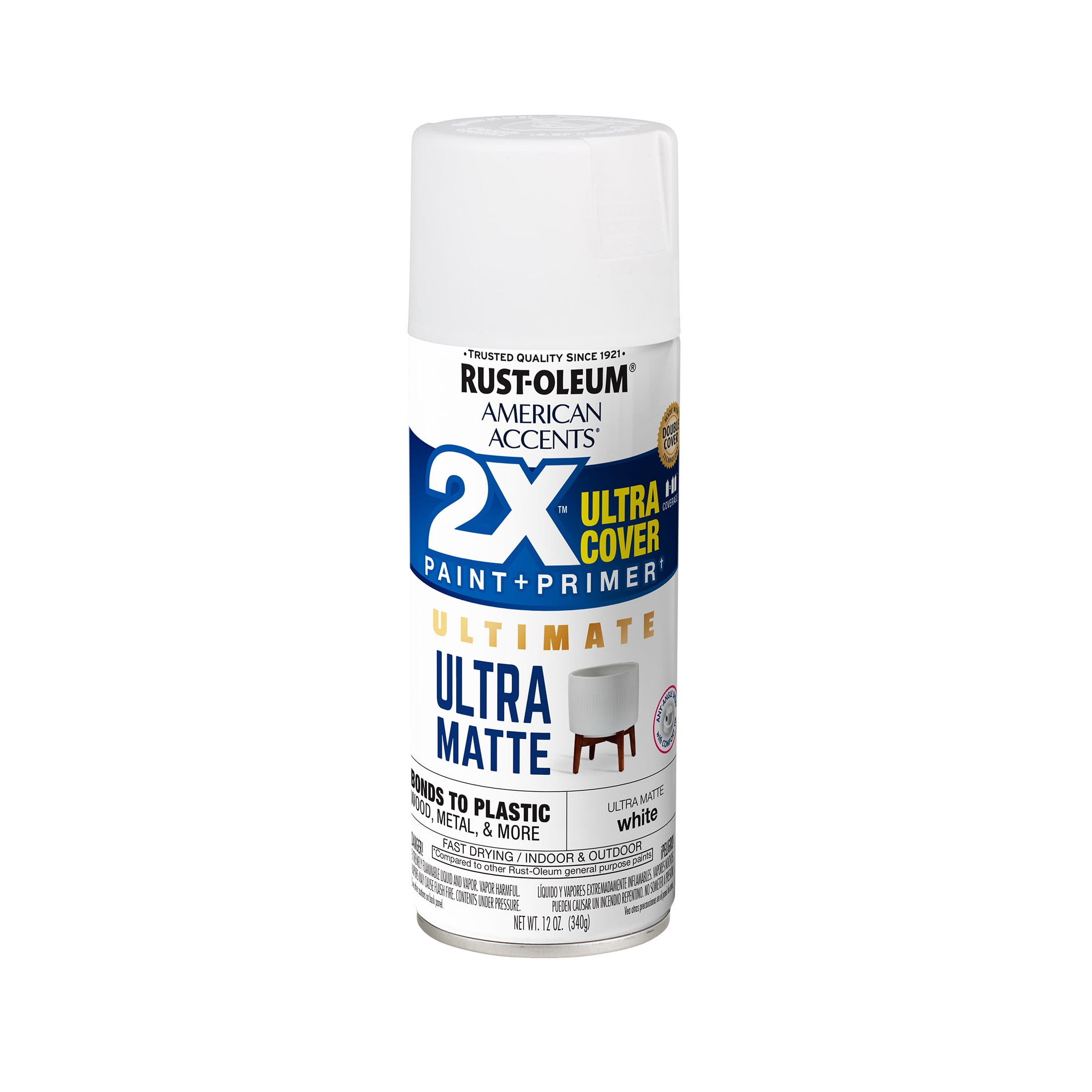 (2 pack) White, Rust-Oleum American Accents 2X Ultra Cover Ultra Matte Spray Paint-328391, 12 oz