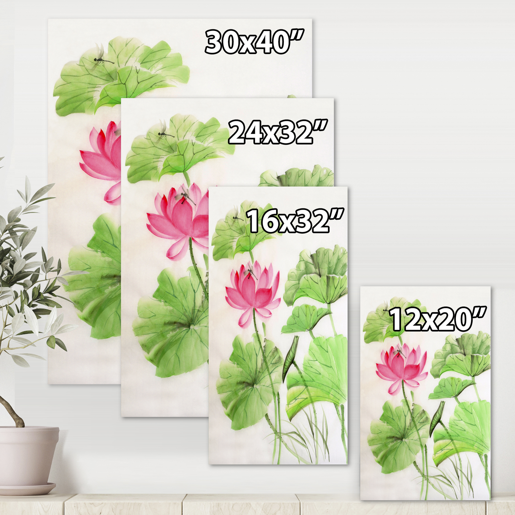 Designart ' Dragonfly and Lotus ' Traditional Canvas Wall Art Print