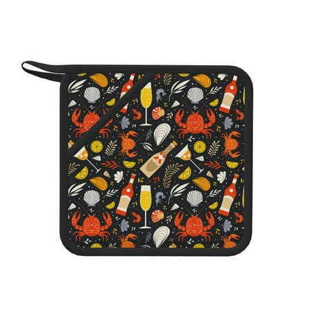 

Matuu Seafood And Drinks for Square Silicone Anti-hot Pad for Kitchen Potholders Hot Dishers Spoon Holder