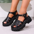 thumbnail image 3 of Rokment Womens Platform Closed Toe Gladiator Sandals Roman Retro Beach Casual Leather Ankle Strap Height Increasing Chunky Flat Comfortable Walking Summer Shoes Black Size 6.5, 3 of 7