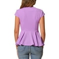 thumbnail image 3 of INSPIRE CHIC Women's Peplum Tops Cap Sleeve Round Neck Solid Color Blouses XL Light Purple, 3 of 6
