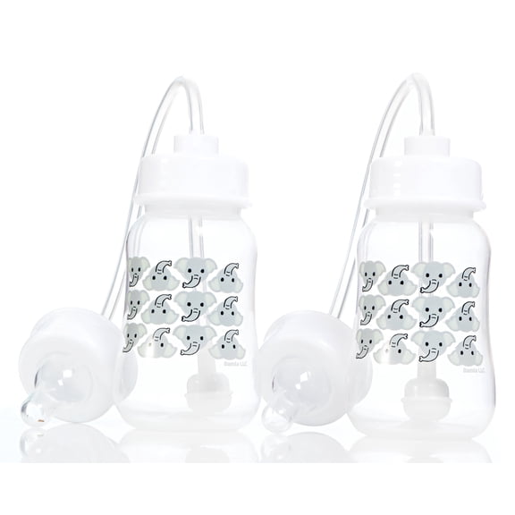 Hands-Free Baby Bottle - Anti-Colic Nursing System 4 oz Baby Bottle with Fast Flow Nipple/Teat 3m with Tube Straw Feeding System for Toddler (2 Bottles - Elephant)