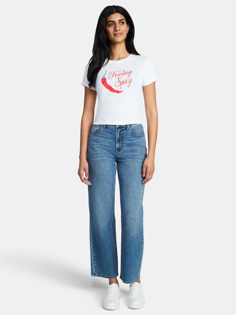 Feeling Spicy Women's Graphic Baby Tee with Short Sleeves, Sizes