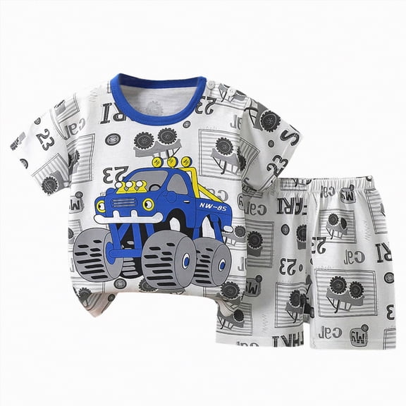 Ccpelsie Boys' Clothes Summer Outfit Car Truck Cartoon Print T-Shirt Shorts 2 Piece Set Casual Summer Clothes for Kids(A01-Light Gray,3-4 Years)