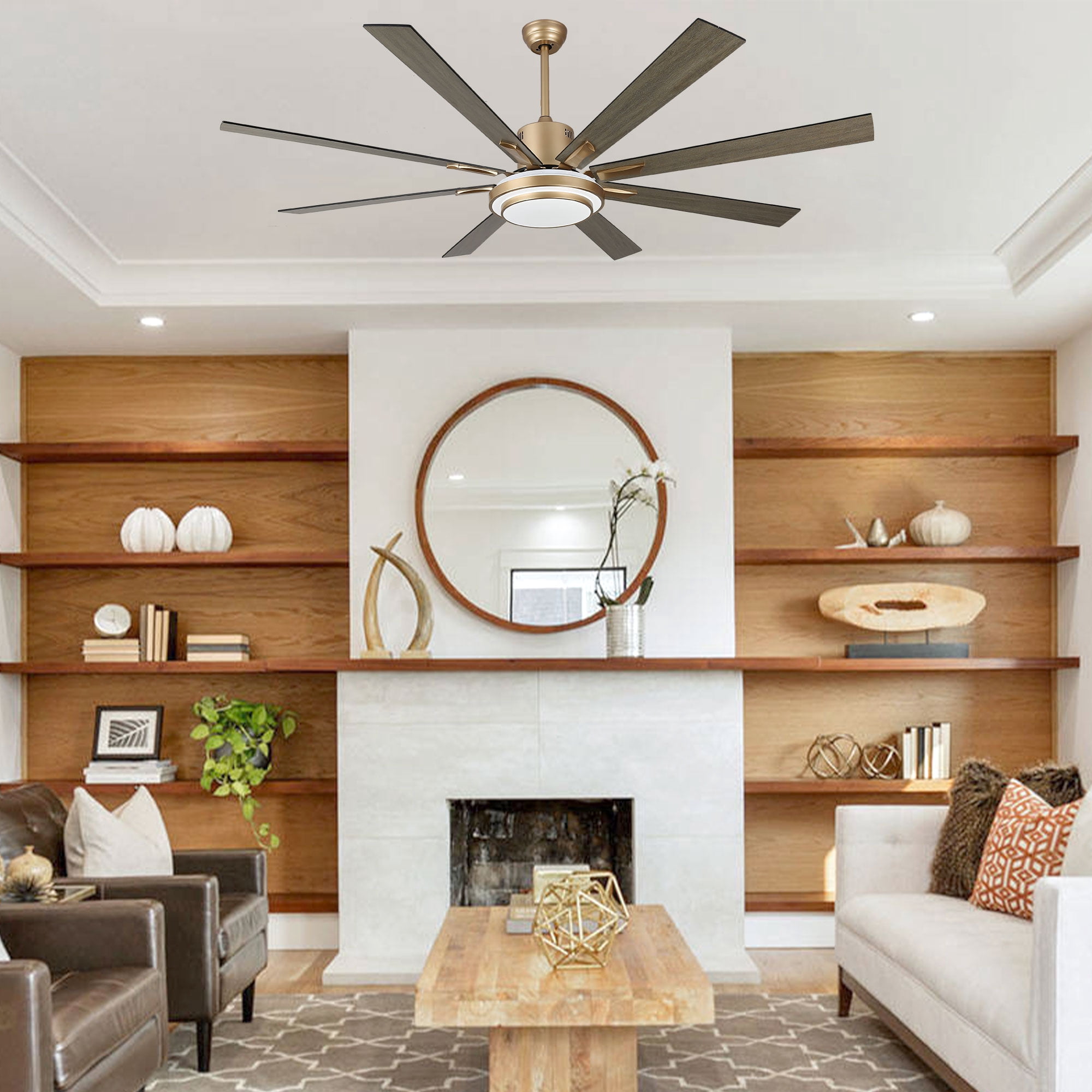 Bella Depot 72" Modern LED Gold Ceiling Fan 6-Speed Reversible Chandelier With Dimmable Light and Remote Control