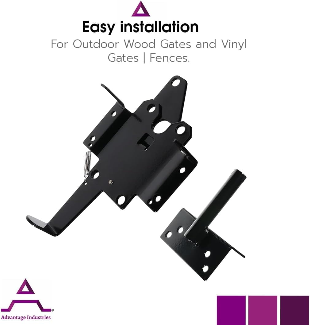 Advantage Industries Stainless Steel Gate Latch | Self- Latching Gate Latch | Padlock Lockable | Heavy-Duty Spring | Left & Right Reversable | for Vinyl/PVC & Wood Gates – Black