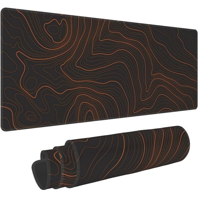 Large Gaming Mouse Pad Orange Topographic Map Lines Contour Geographic PC Computer Keyboard XXL Mouse Mat Desk Pad Non-Slip Desk Mat for Home Office Gaming Work, 31.5 X 12 in