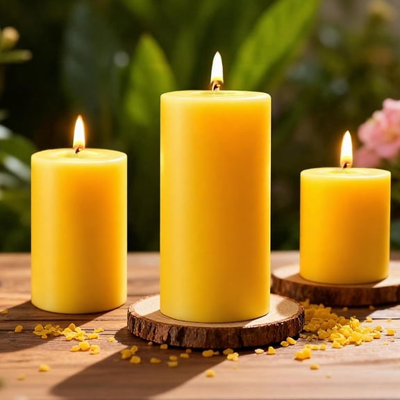 3 Pack Beeswax Pillar Candles,Long Unscented Pure Beeswax Candles Set, Dripless Pillar Candles Bulk for Decor,Prayer,,2x2in,2x3in,2x4in