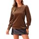 thumbnail image 1 of BLUSA de terciopelo INSPIRAR CHIC para mujer, de cuello redondo, manga larga abullonada, top casual en color caqui oscuro, 1 of 6
