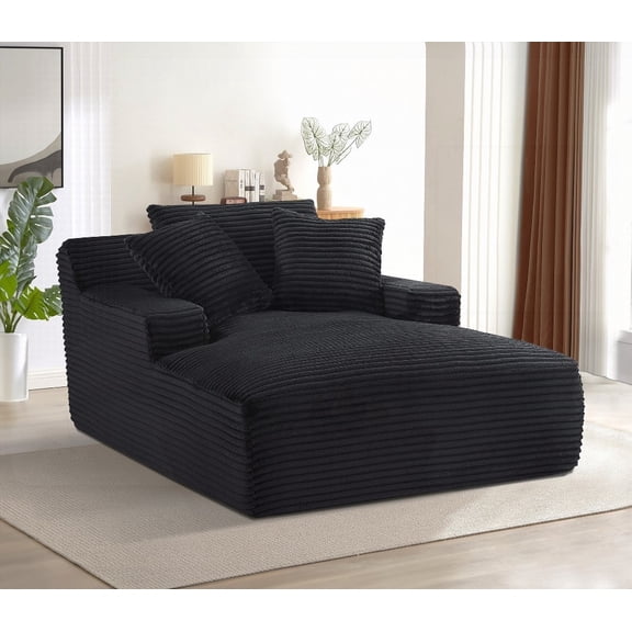 Modern Corduroy Oversized Chaise Lounge Chair 85cm for Living Room, Bedroom - Easy Setup, Full Foam Cushioning