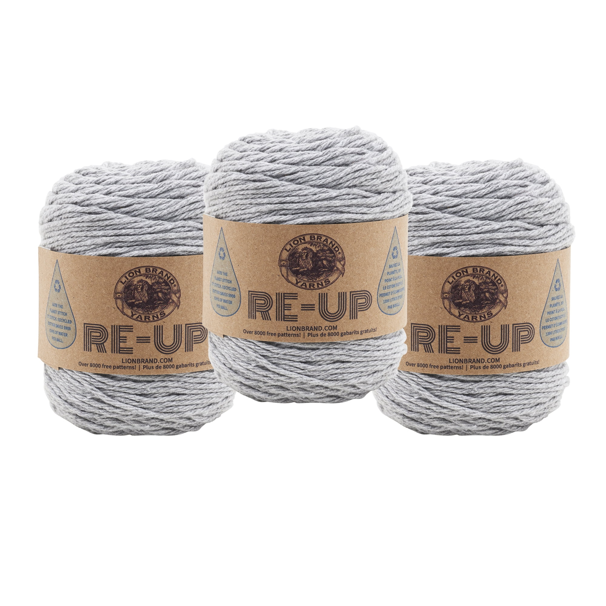 Lion Brand Yarn ReUp Grey Recycled Cotton Medium Cotton, Polyester