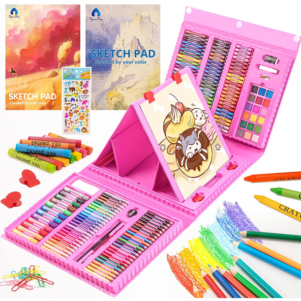 (Clearance) Art Supplies, 151 Piece Drawing Art Kit, Child Gifts Art Set Case with Double Sided Trifold Easel, Includes Oil Pastels, Crayons, Colored