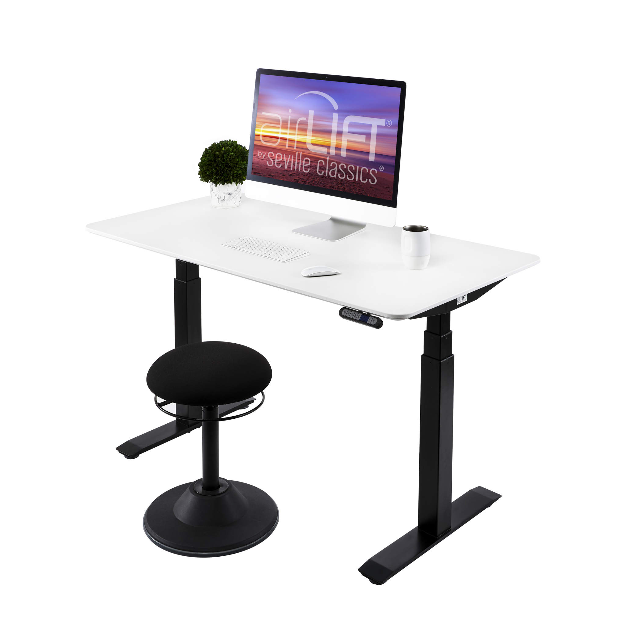Seville Classics AIRLIFT S3 Electric Height-Adjustable Standing Desk with Ergo Table Top with Beveled Bottom Edges, 54" x 30"