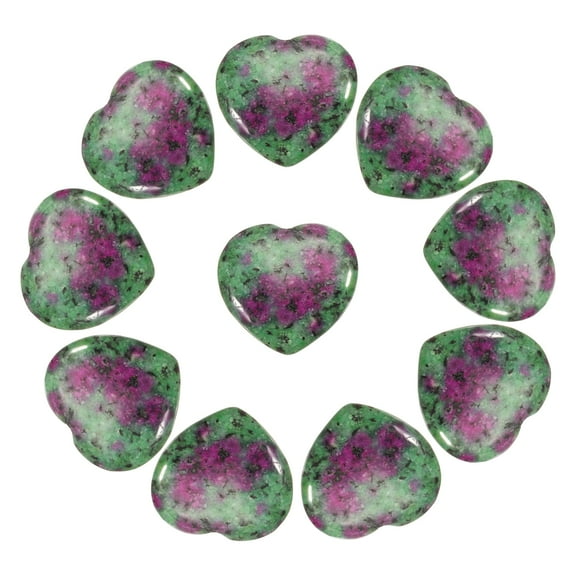 Uxcell 10 Pcs Natural Heart Shaped Crystal Stone, 0.8 Inch Mini Polished Love Gemstone Crystal, Pocket Rock Engraved Worry Stones for Women Gifts Meditation, Grass Green