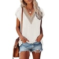 thumbnail image 2 of Liacowi Women's Summer T-Shirts Short Sleeve Lace V Neck Solid Color Loose Fit Tops, 2 of 5
