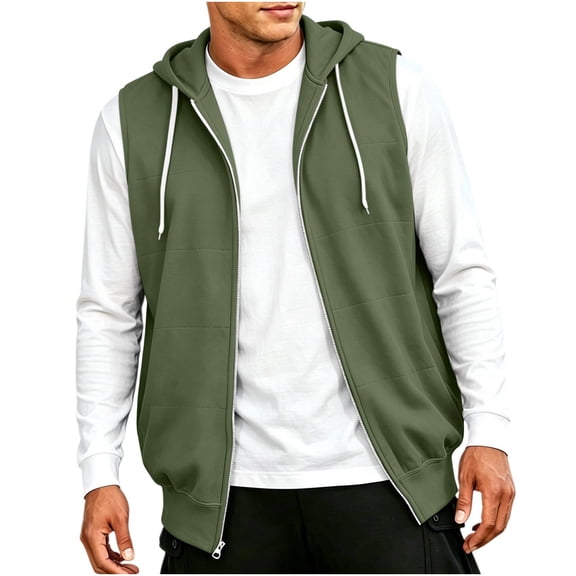 ZACPNCV Men's Sleeveless Hooded Vest with Pockets Casual Zip Up Sweater Vest Lightweight Sleeveless Hooded Jacket for Spring Fall Olive Green