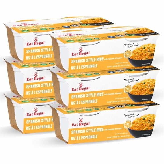 Eat Regal Spanish Rice Cups, Authentic Flavor, Fluffy Texture, 8g Protein, 6g Fiber, Microwave in 1 Minute, 8.8oz, Pack of 6