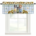thumbnail image 3 of Valance for Windows,Watercolor Cute Dogs Valances Curtain Rod Pocket Valance for Kitchen Bedroom Living Room Bathroom,Farm Sunflowers on Blue Plaid Short Curtains Window Treatment 42x12in, 3 of 9