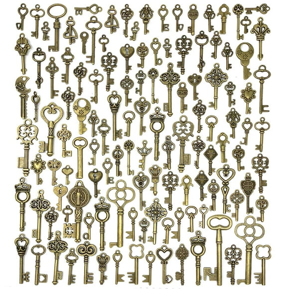 125 PCS Vintage Squelette Breloques Ensemble Clé, JIALEEY Mixte de Style Antique Bronze Laiton Breloques Ensemble Clé pour Pendentif Bricolage Bijoux Faisant des Faveurs de Fête de Mariage