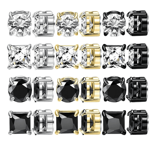 12 Pares Aretes Falsos Piercing Hombre Imán Acero Inoxidable Xtellar plateado