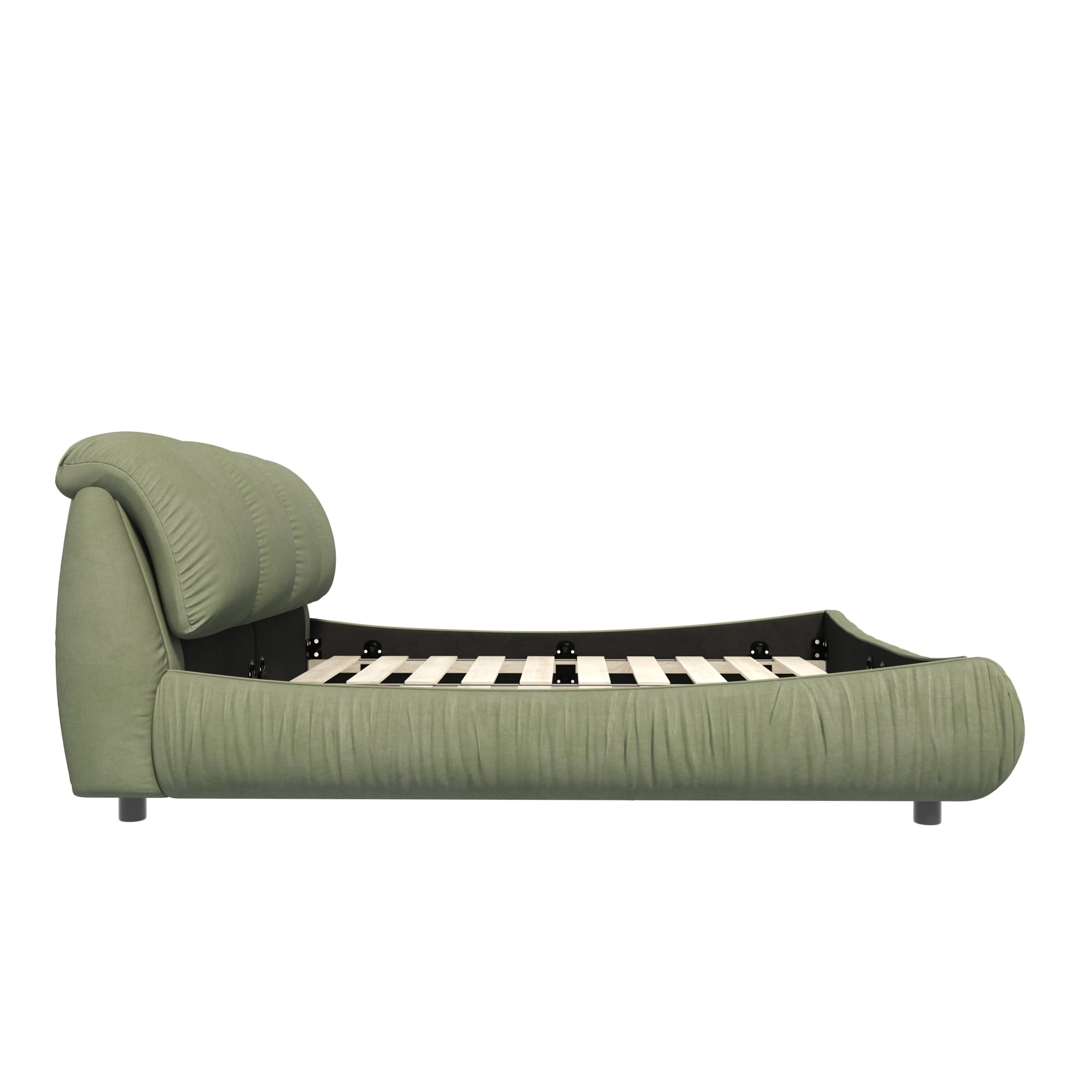 King Size Upholstered Platform Bed with Oversized Padded Backrest, Luxury Low Profile Bed with Solid Wood Frame and Slats Support for Bedroom