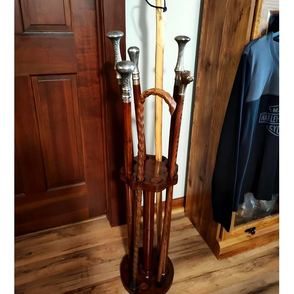 Vintage Wooden Walking Stick Stand | Rustic Entryway Cane Organizer with 8 Holes | 22-Inch Handcrafted Wooden Cane Holder for Home & Office