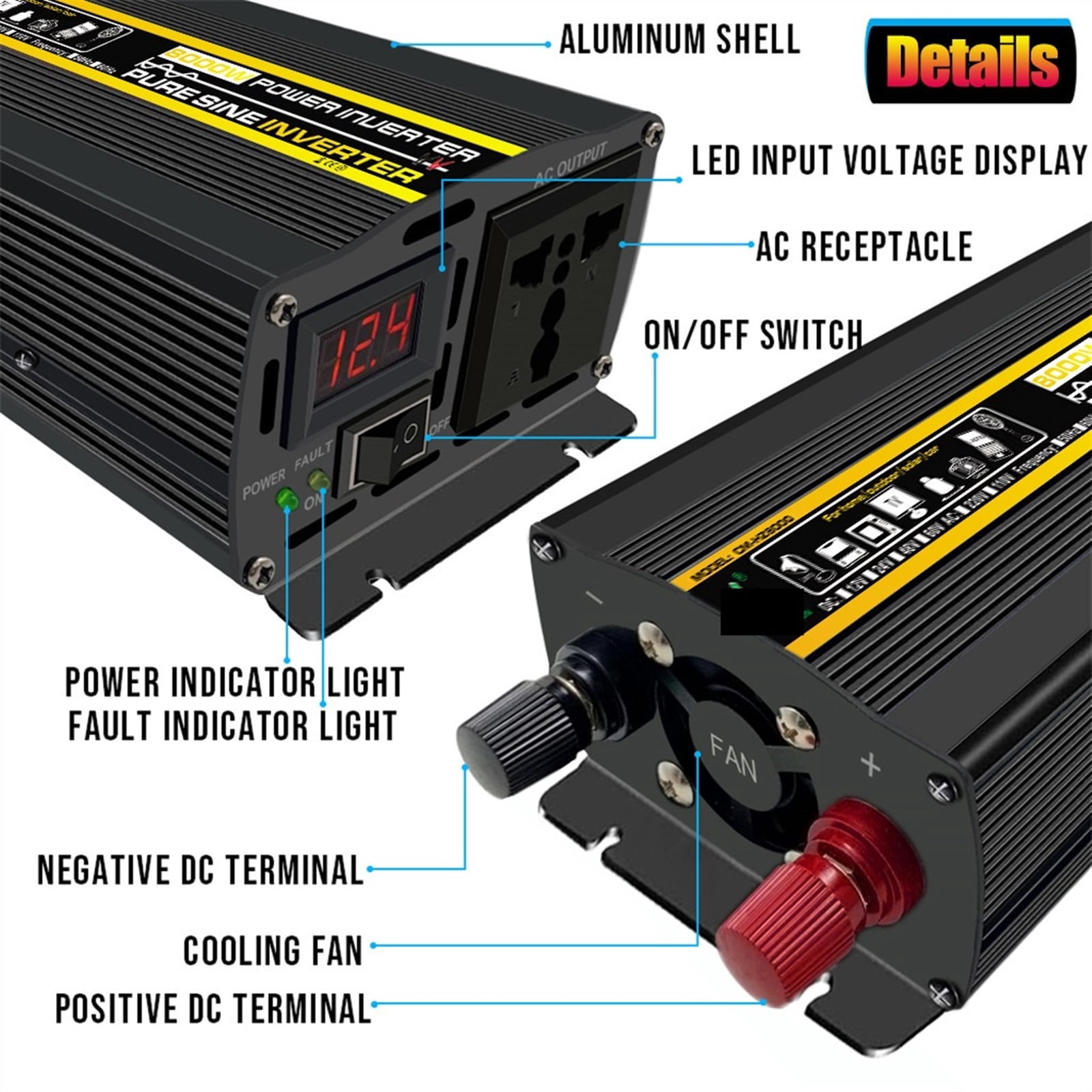 8000W Pure Sine Wave Inverter DC 12v/24v/48v/60v To AC220 3000W 4000W 6000W Voltage Transformer Power Converter Solar Inverter ,High Conversion Efficiency