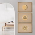 thumbnail image 2 of IDEA4WALL Framed Canvas Print Wall Art Set of 3 Sun, Eye and Crescent Moon with Radiant Lines Modern Art Wall Decor Abstract Geometric Prints Contemporary Minimal Artwork - 16"x24"x3 Natural, 2 of 5