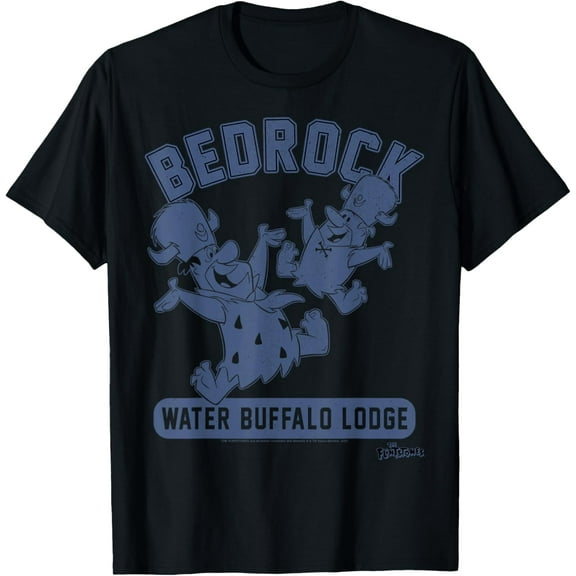 The Flintstones Bedrock Water Buffalo Lodge Collegiate T-Shirt Cotton Short Sleeve Crew Neck Soft T-shirt