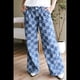 thumbnail image 5 of Pantalones Vaqueros Holgados de Pierna y Cintura Alta con Estampado de Tablero de Ajedrez para Mujer. Azul N°14, 5 of 8