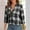 Navy, variant on Loose V-Neck Plaid Shirt for Women, Button up Fashion Flannel Jackets, Long Sleeves Fall Comfy Tops