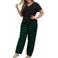 thumbnail image 2 of Langwyqu Plus Size Women Plaid Pajamas Set Long Sleeve V-Neck Casual 2 Piece Sleepwear Sets Xl-5Xl, 2 of 5