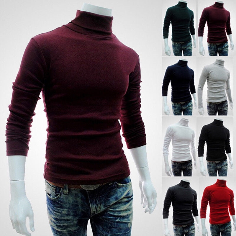 Winter Men's Pullover Cotton High Neck Sweater Tops Turtleneck Knitwear 