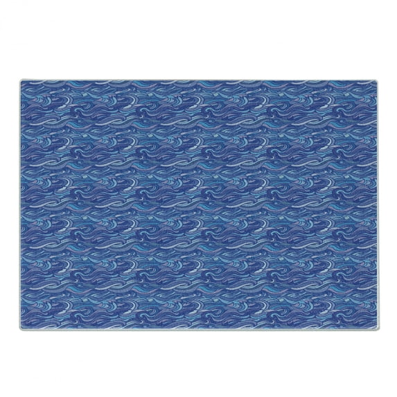 Abstract Cutting Board, Abstract Blue Toned Waves Flowing Gale Marine Sea Ornamental Illustration, Decorative Tempered Glass Cutting and Serving Board, in 3 Sizes, by Ambesonne