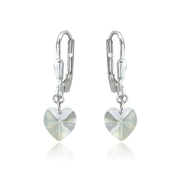 Sterling Silver Clear Dainty Heart Dangle Leverback Earrings Made with Swarovski Crystals